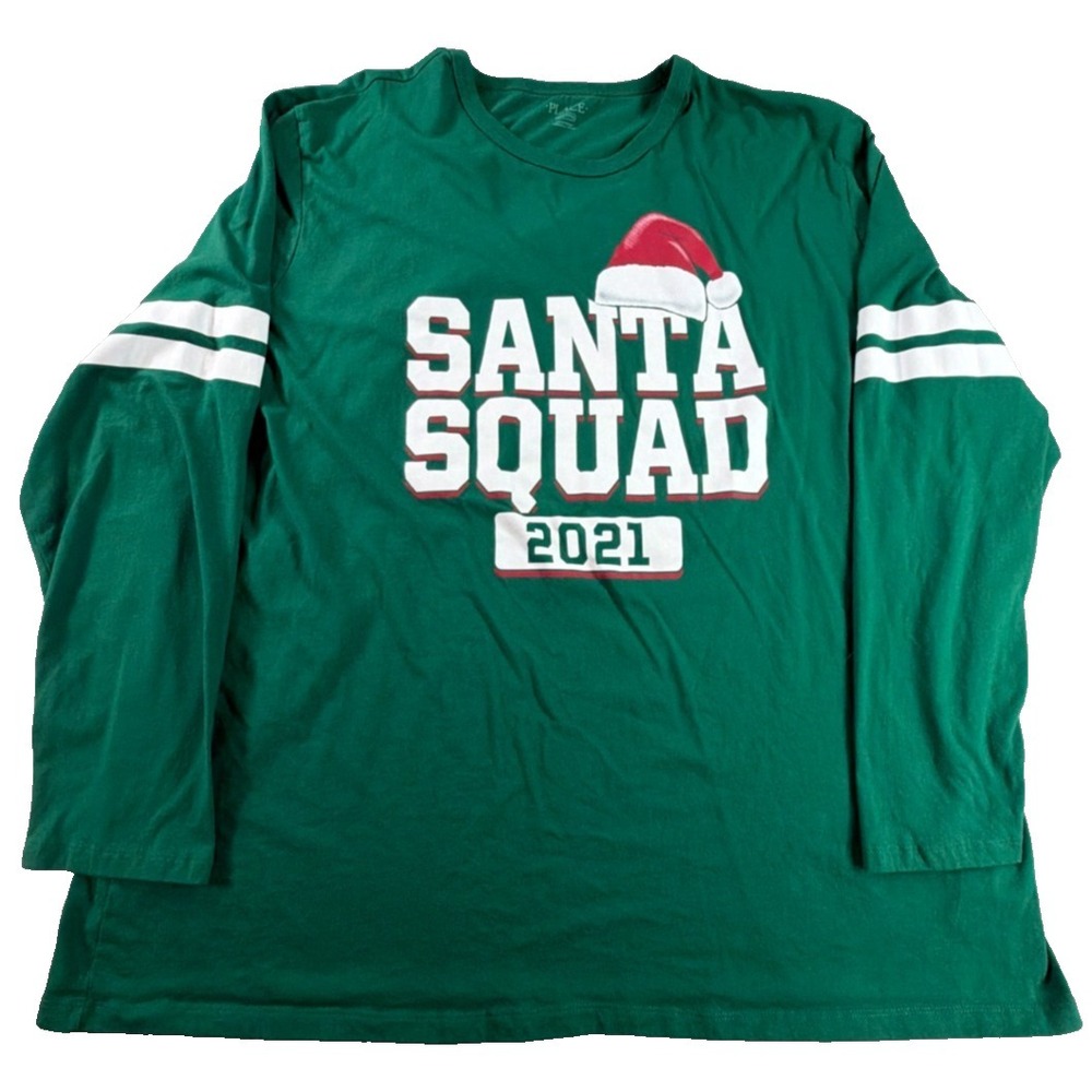 Santa Squad 2021 Christmas Long Sleeve Shirt Kids XXXL Green Place Cotton NWT